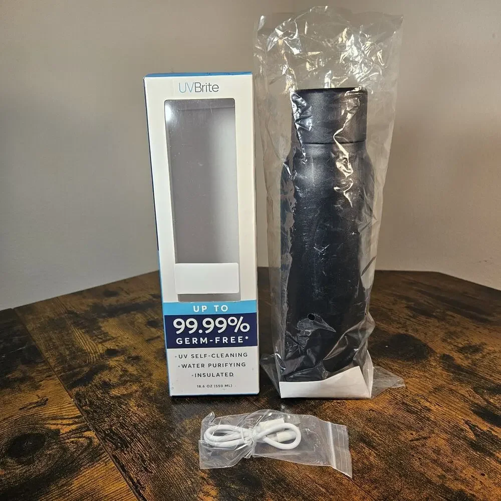 UVBrite TT-B02 Go Self Cleaning Water Bottle Purifier 18.6oz Black Insulated New